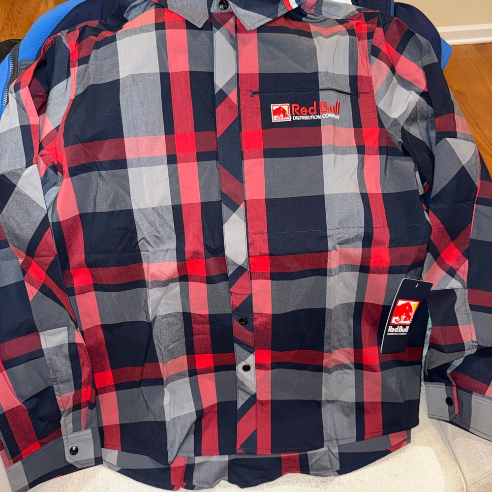 Red Bull Plaid Button-Down Shirt - Red & Navy